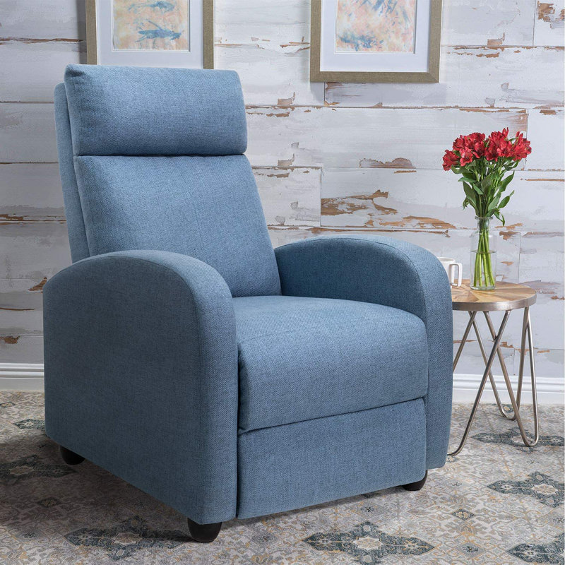 Anikha Upholstered Recliner, Blue Cotton Blend