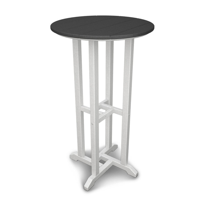 POLYWOOD Tables Round Dining Table, 42" H x 24" W x 24" L, White Frame / Slate Gray