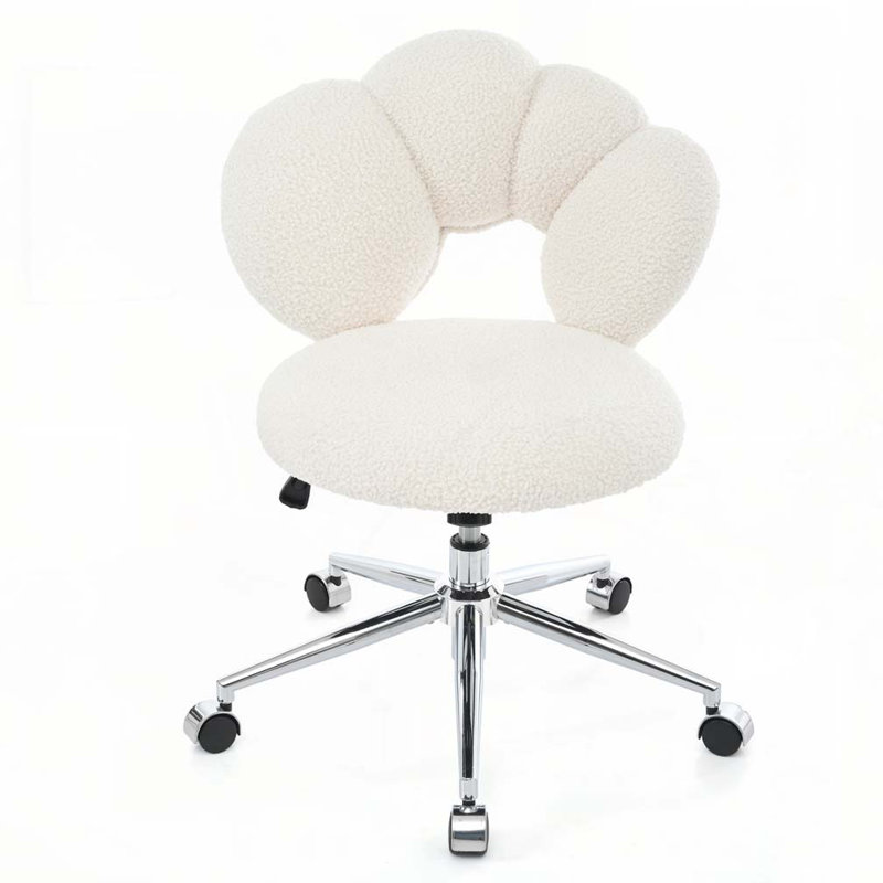 360°Swivel Height Adjustable,Swivel Chair,Teddy fabric,home office chair, White