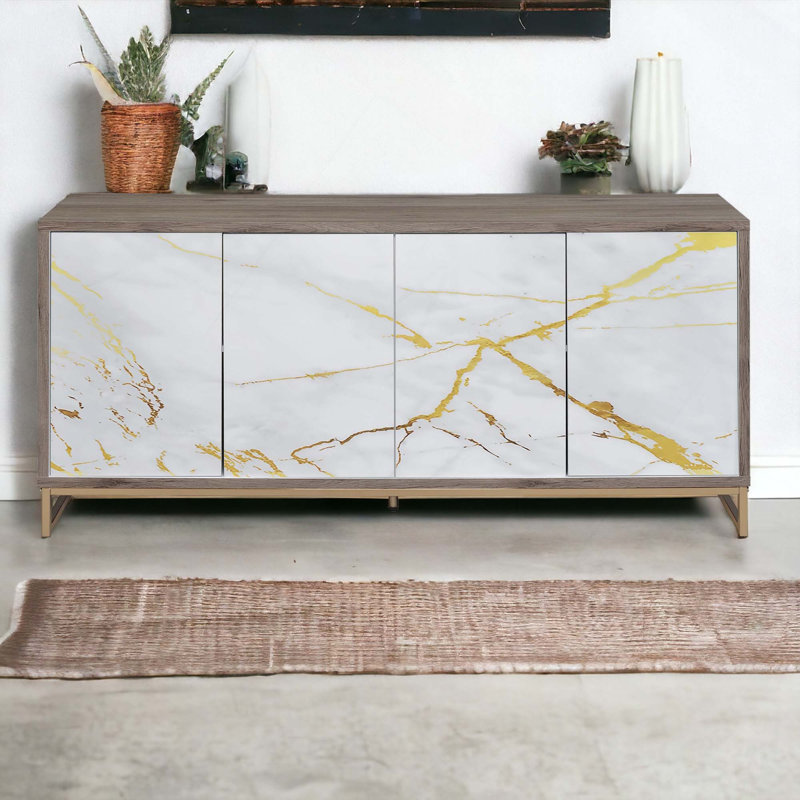 Élégante console avec de spacieux compartiments de rangement pour le salon et le vestibule, fabriquée à partir de matériaux durables combinant esthétique moderne et fonctionnalité pour convenir à divers intérieurs