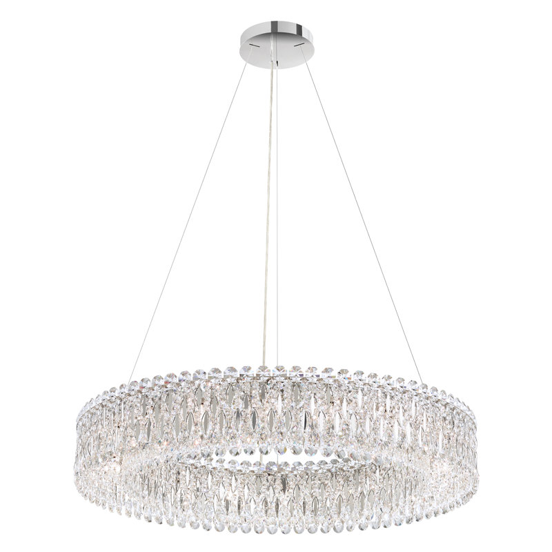 Sarella 18 Light 36in Round Chandelier in Polished Stainless Steel with Clear Heritage Handcut Crystals, Chinese (K9)
