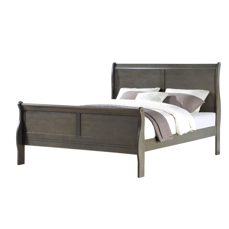 Dubin Low Profile Sleigh Standard Bed,bed frame,platform bed Clearance between Floor & Rail: 10", Queen, Dark Gray