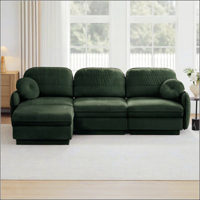 105 Inch Oversize Chenille L-Shaped Sofa with Movable Ottoman, Deep Seating, and Exquisite Pillows for Ultimate Comfort and Style