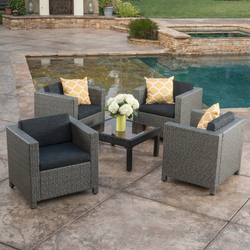 Outdoor Wicker Rattan Club Chair, Gray, Black