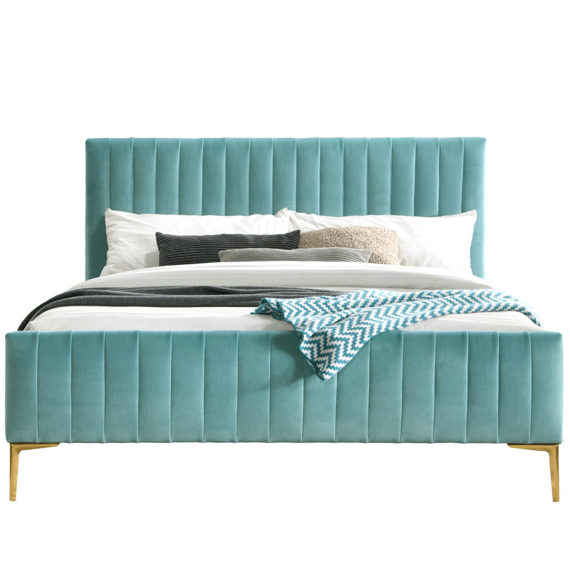 Lit plateforme tapissier Julia, Turquoise, Grand