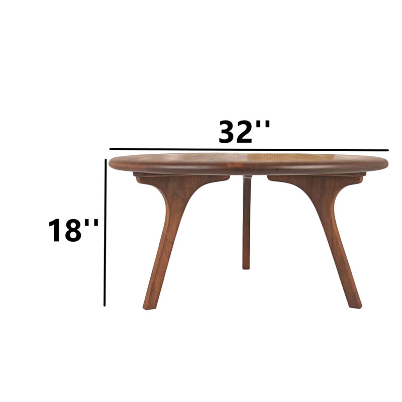 Walnut Solid Wood Round Novelty Coffee Table, 18" H x 32" L x 32" W