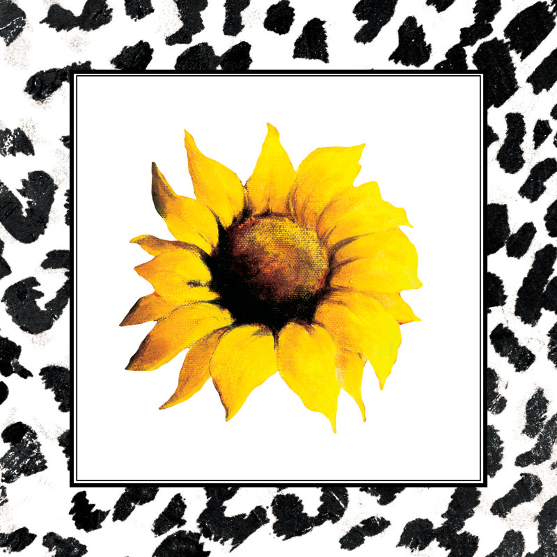 Yellow Sunflower Leopard Border - Wrapped Canvas Painting, 30cm H x 30cm W x 3.8cm D