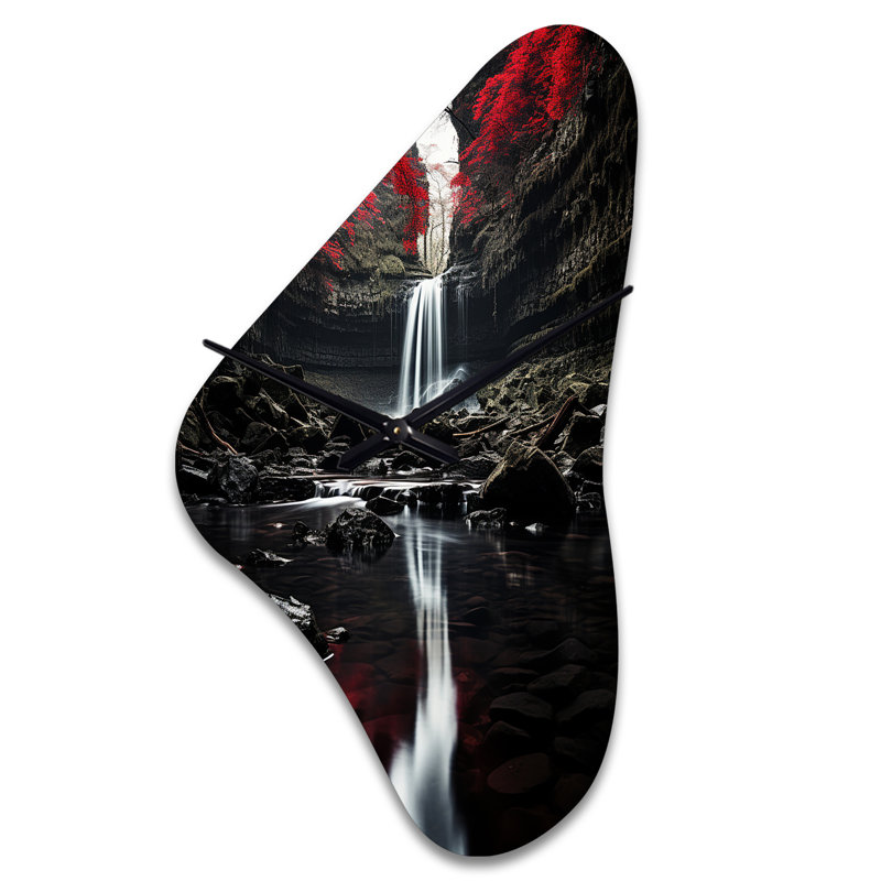 Horloge murale Keiwan, cascade grise et rouge d'Eternity II - forme irrégulière, Grand