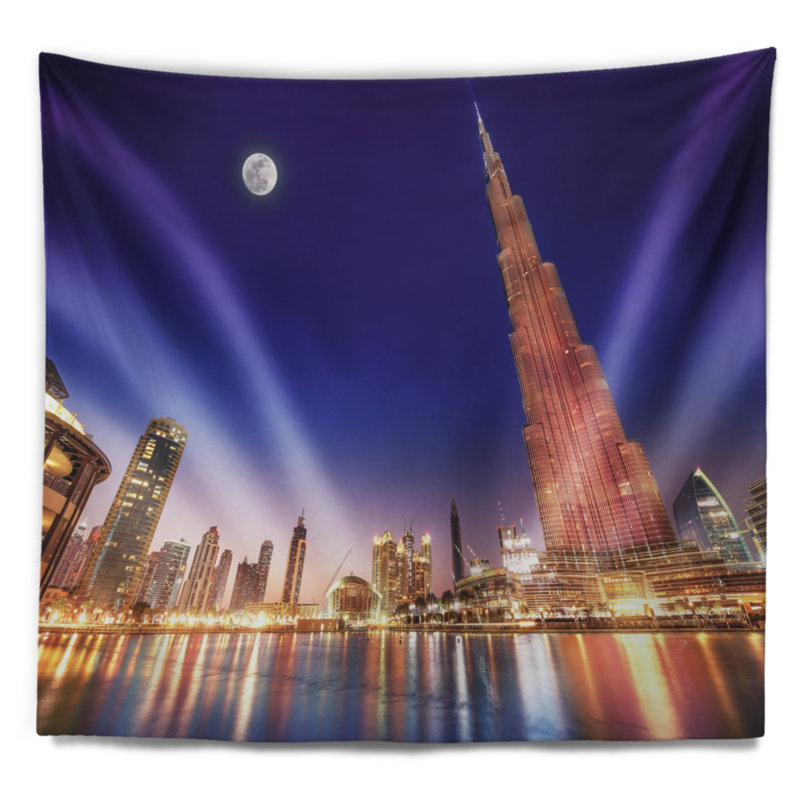 Tapisserie paysage de nuit burj khalifa, H 50 po x l 60 po