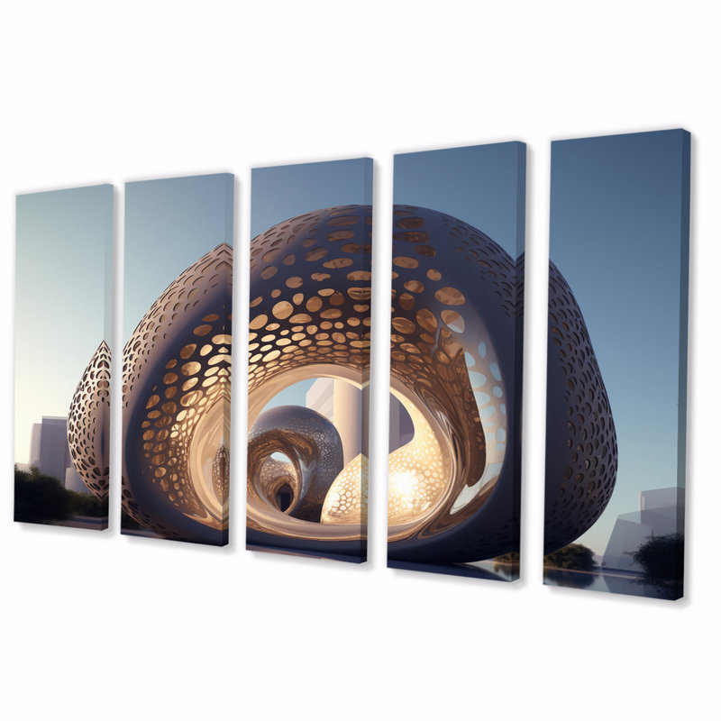 «Organic Architectural Flow Sculpture III», reproduction d'art sur toile, 5 panneaux égaux