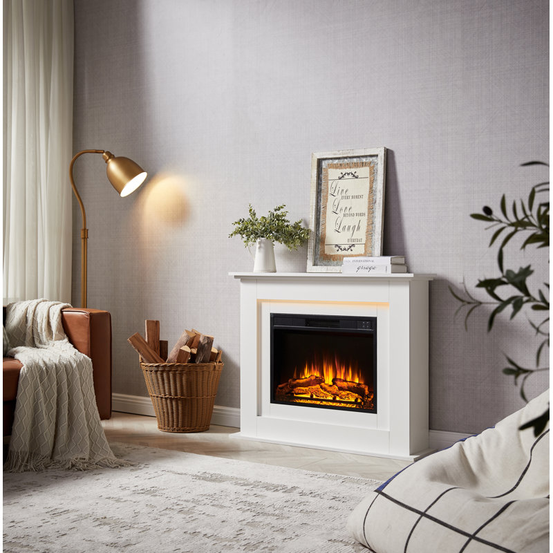 FLAMEKO Savannah Freestanding Electric Fireplace Suite, 2kW Heater, Remote, 82cm H x 100cm W x 25cm D, White