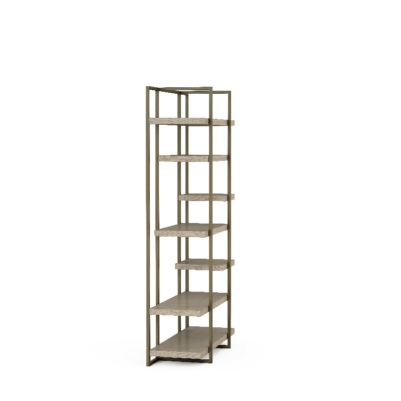 Shale and Bronze Metal Frame Etagere Bookcase