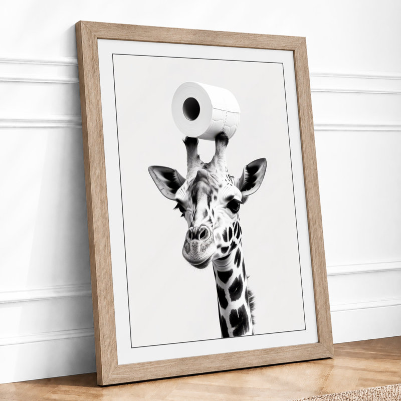 Giraffe with Camera Surrealism - Framed Print, A2 - 59.4 x 42.0 cm, Oak