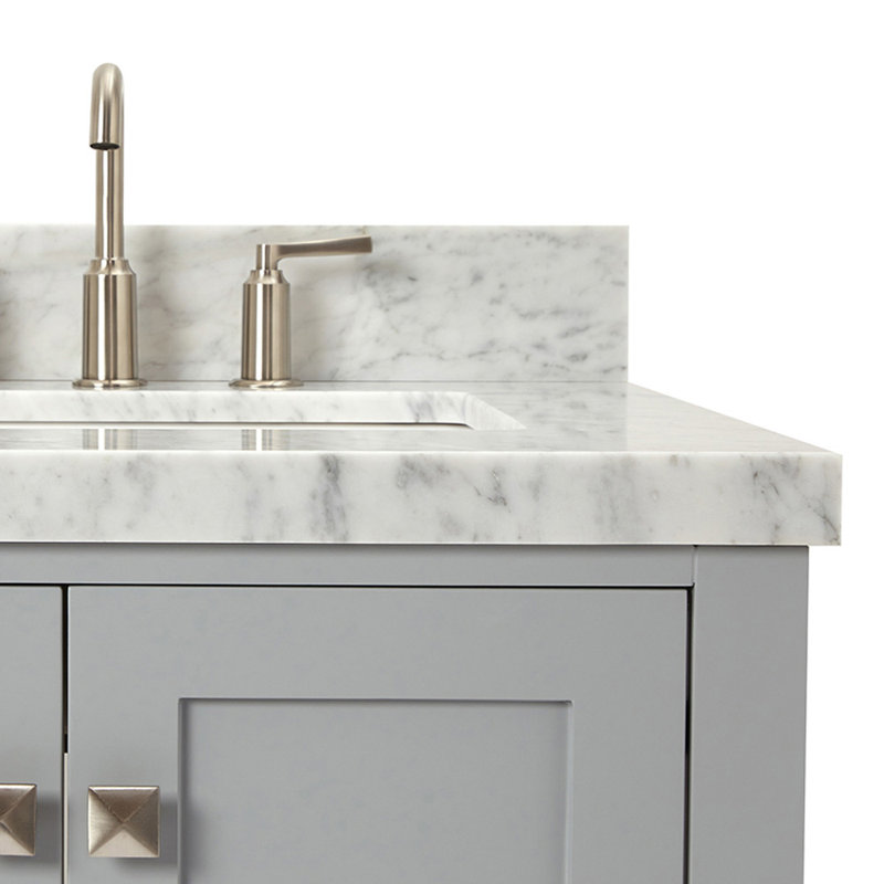 Cambridge 37'' W Single Vanity, Brushed Nickel, Carrara Marble, Gray
