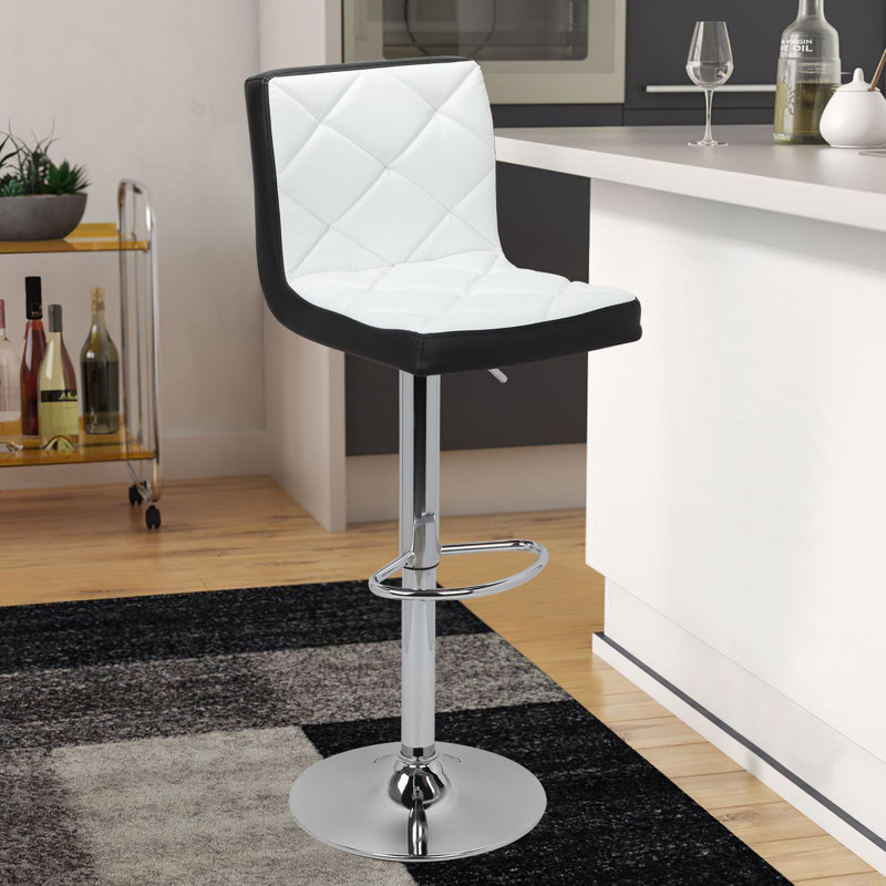 Marte Swivel Adjustable Height Bar Stool Pub Armless Barstool, White and Black