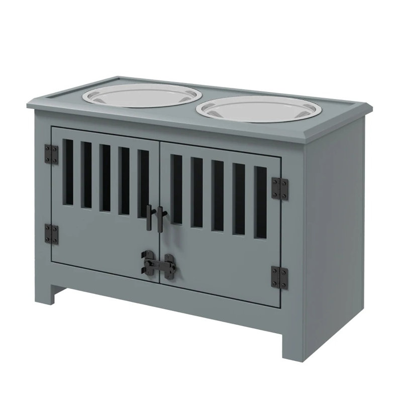 Station d'alimentation moderne pour chien avec armoire de rangement grise