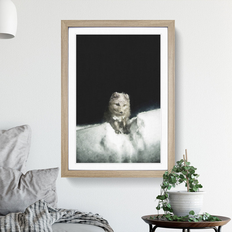Arctic Snow Fox Vol.2 - Picture Frame Painting, 48cm H x 36cm W x 2cm D, Oak Framed