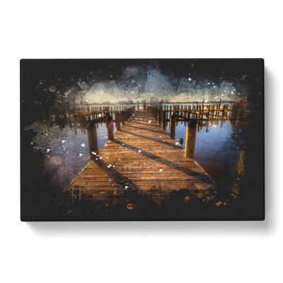 Jetty Over The Lake Paint Splash - Wrapped Canvas Print