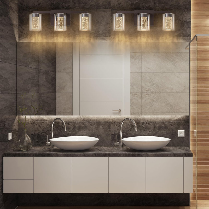 LED Vanity Light With 3 Colour Modes (3000K/4000K/6000K), Dimmable Bathroom Light Fixture With Clear Glass Shade, Eye Protection Wall Light For Mirror