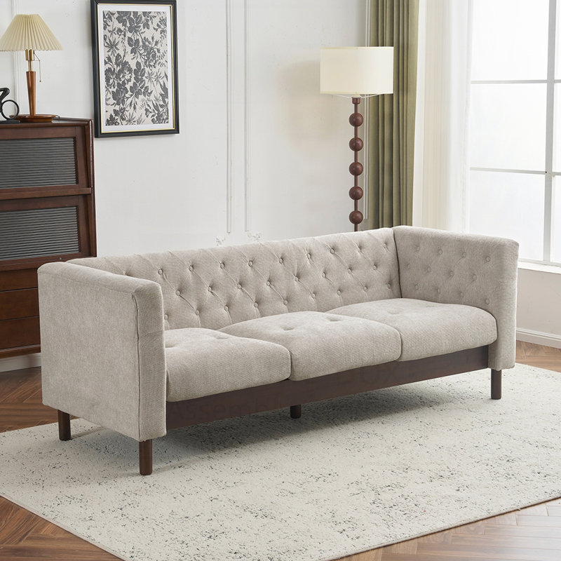 78" Upholstered Sofa Modern 3-seater Sofa, Grey Beige