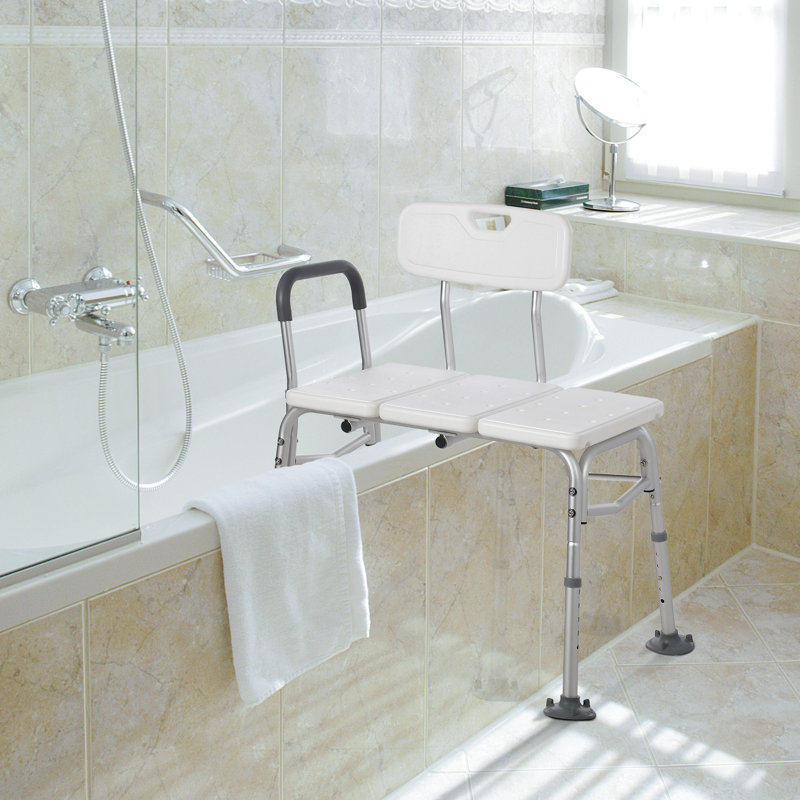 Banc de transfert de baignoire pour baignoire, chaise de douche compacte de 300 lb avec dossier et accoudoirs rembourrés, banc de douche à hauteur réglable, accoudoir pour transfert, siège de douche et ventouses pour personnes âgées, personnes à mobilité réduite