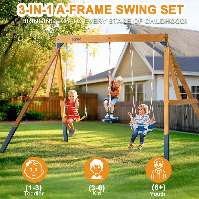 Wooden Swing Set with Swings
