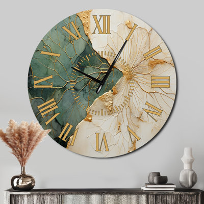 Green Gold Minimalism Poteries I - Abstract Spirals Golden Face Wall Clock