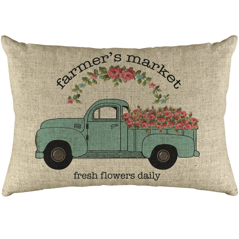  Farmer's Market Truck Lumbar Pillow Cover and Insert