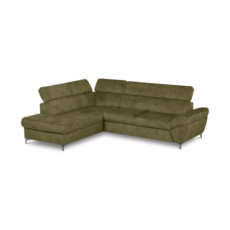 MONTANA Fabric Corner Sofa with Sleeping Function and Storage and Adjustable Headrests, Left Hand Facing, Green