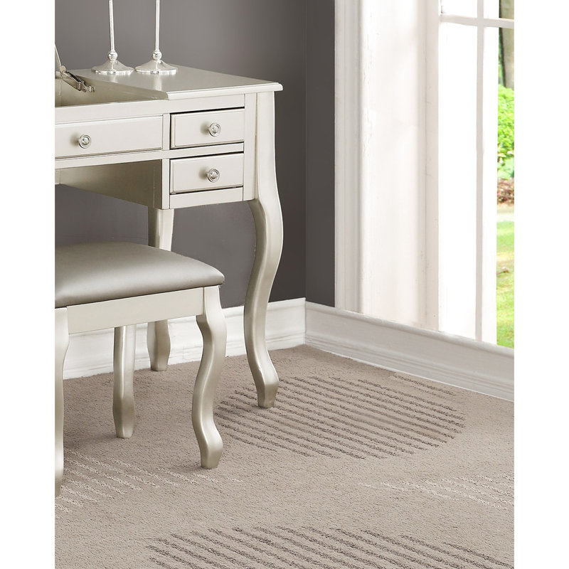 Contemporary Vanity In Silver With Cushion Seat Stool, Poplar Veneer, 18" Width And Fashionable Look Top Flips - Down, For Bedroom Storage Optimization