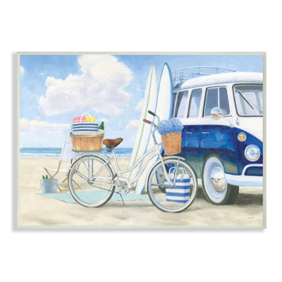 " Bike And Van Beach Nautical Blue White Painting " by James Wines