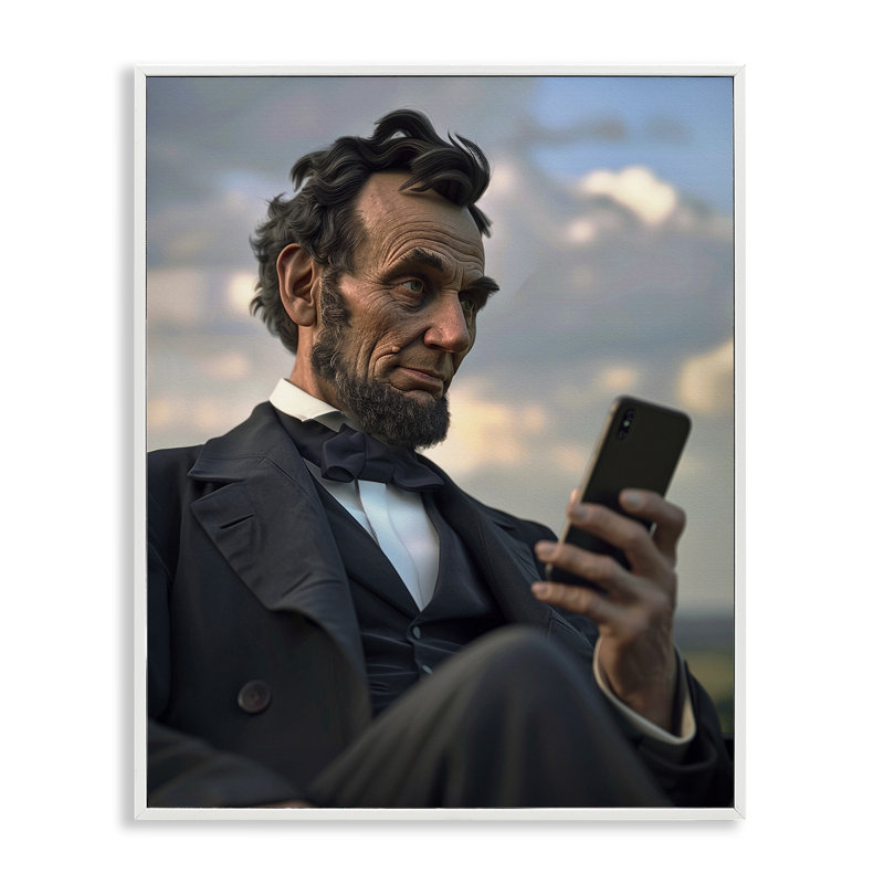 Abe Abe avec un téléphone portable, estampe numérique, design par Michael McKinney, H 14 po x l 11 po