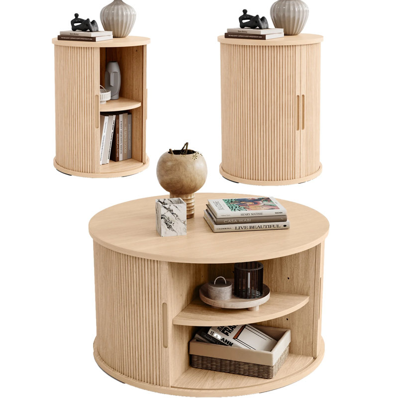 Mosser 3-Piece Living Room Table Set, Oak Wood