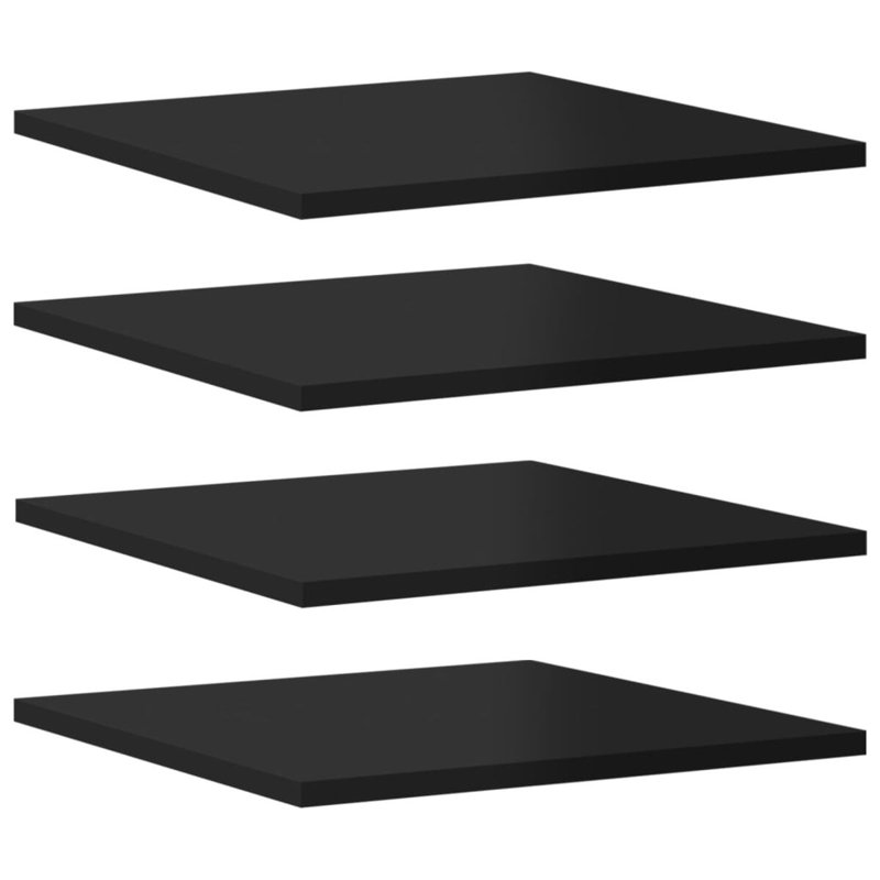 Bookshelf Boards 8 pcs Engineered Wood, High Gloss Black, (8 Shelves) 0.6" H x 15.5" W x 15.5" D
