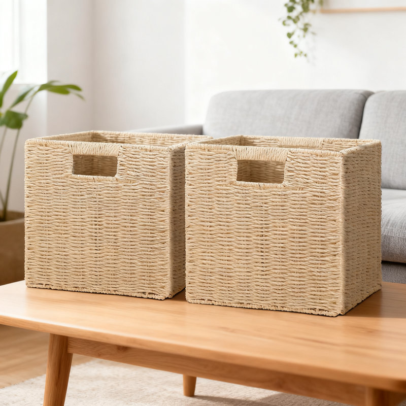 Paniers de rangement en osier tissés à la main, paquet de 3, bacs de rangement pliables pour tablettes, décoration rustique et rangement pour garde-robe avec structure en métal robuste