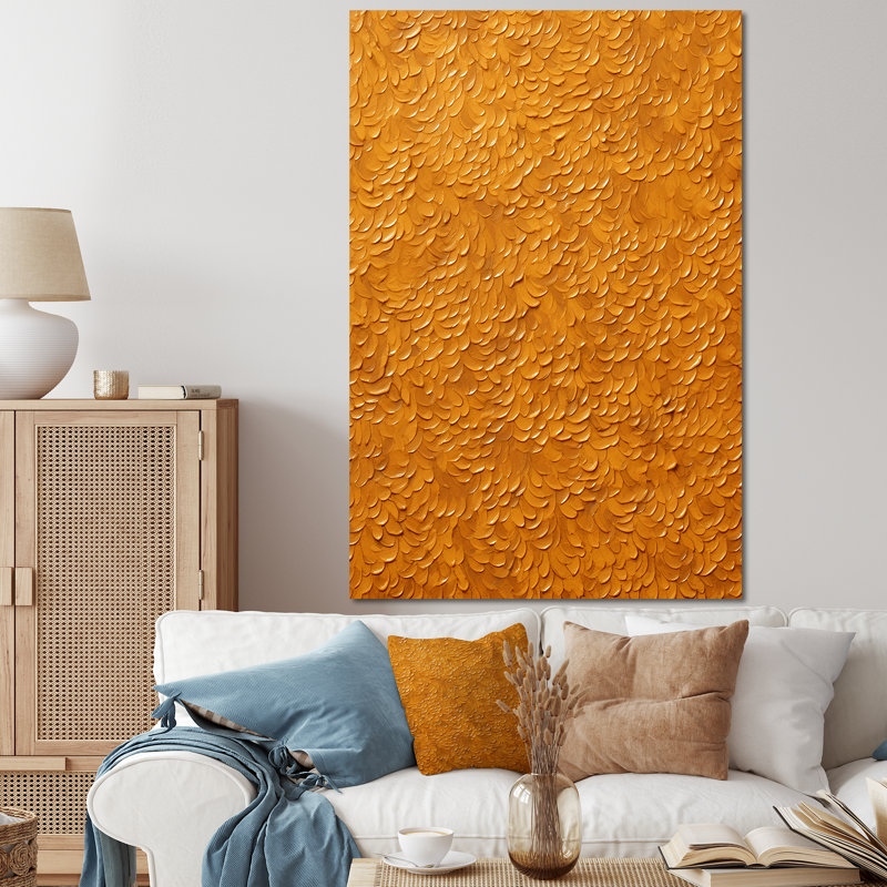 «Golden Abstract Dot Radiance I», art mural abstrait, Toile tendue, 60" H x 40" W
