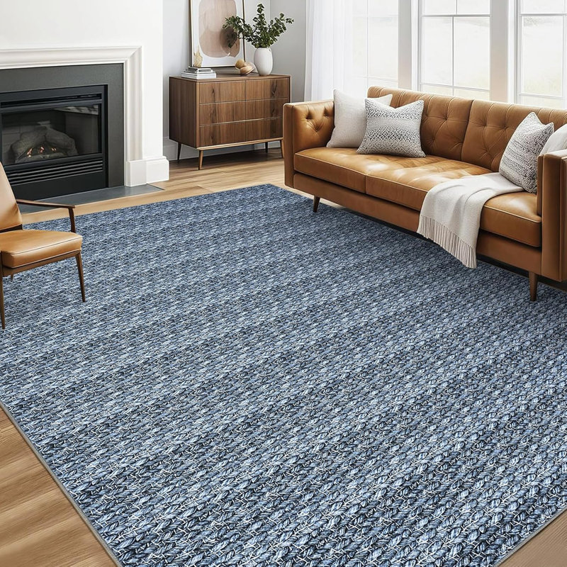Tapis moderne à motif tressé et résistant aux taches avec envers antidérapant, Rectangulaire 8 pi x 10 pi