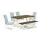 Ensemble de table 9 pièces - 8 chaises de cuisine avec siège en lin bleu bébé et dossier capitonné à boutons - Plateau de table rectangulaire en ciment - Lin brossé blanc.-558547192-558547198