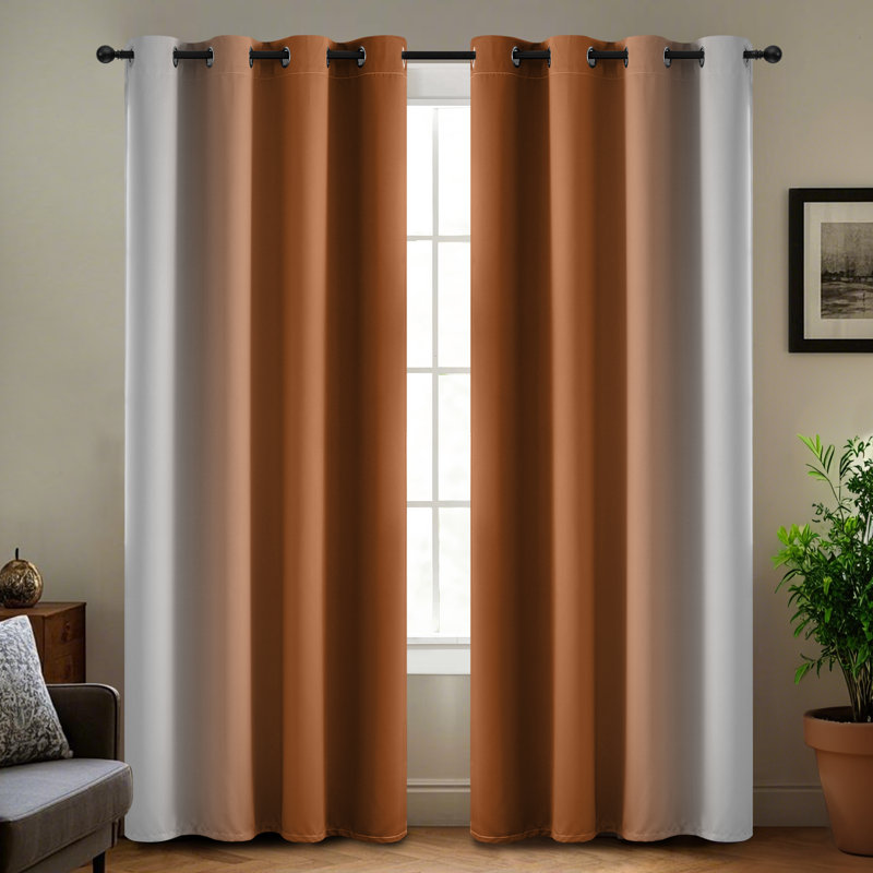 Ombre 100% Blackout Curtain-Room Darkening Grommet Drapes for Bedroom&Living Room, 52" W x 84" L, Brunt Orange