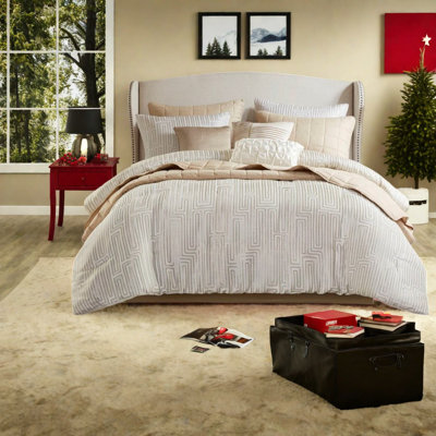 Ensemble de literie pour grand lit luxueux, jacquard en polyester, élégant design ivoire