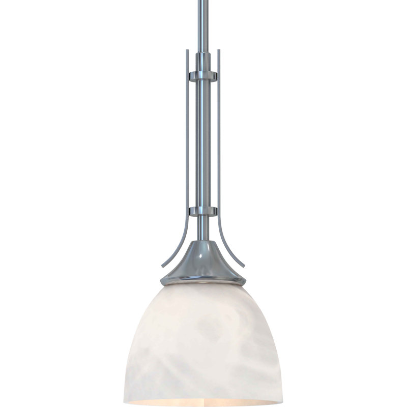 Ibtissem 1-Light Indoor Brushed Nickel Mini Single Pendant with Alabaster Glass Bell Shade, Brushed Nickel