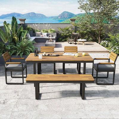 6-Piece Acacia Wood Patio Dining Set for 6-7 People