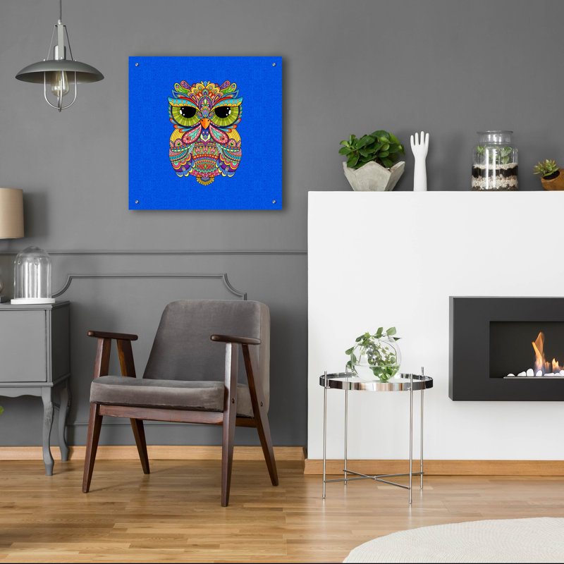 Bungalow Rose «Charmant hibou Charlie» par Hello Angel, art mural en verre acrylique, H 24 po x l 24 po x P 0,2 po