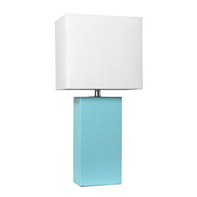  Lampe de table moderne en cuir avec abat-jour en tissu blanc