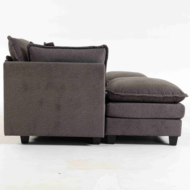 Canapé modulaire moderne à 4 places avec 2 repose-pieds avec coussins de taille, canapé symétrique à 4 places, canapé-lit avec méridienne