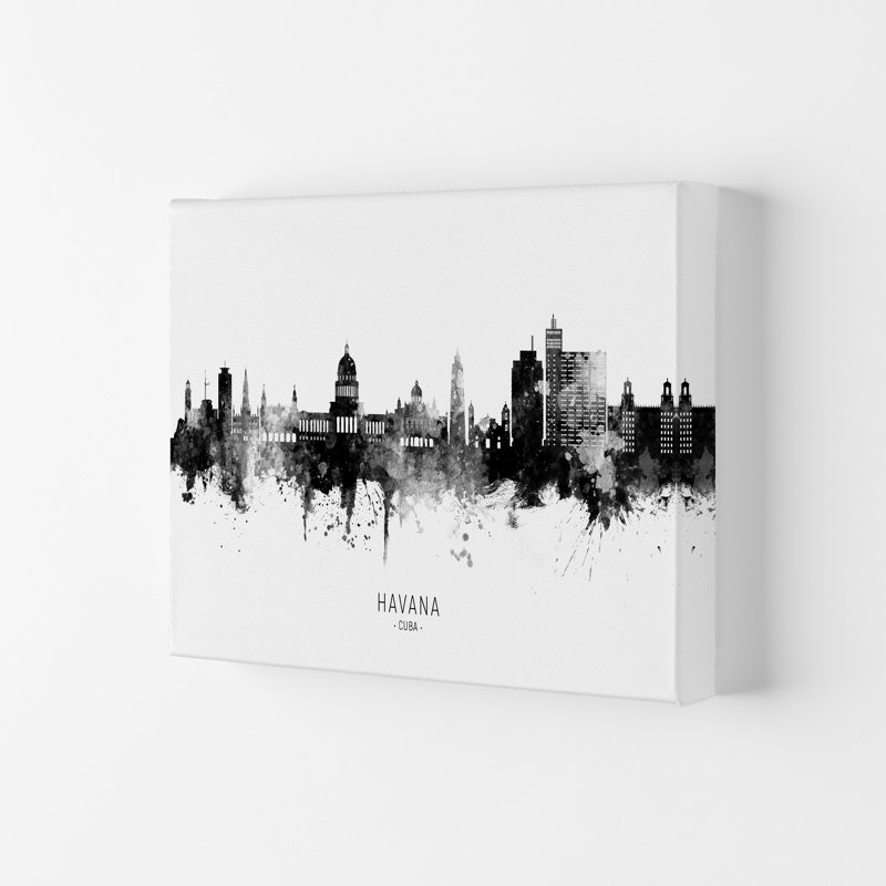 Havana Cuba Skyline Black White City Name by Michael Tompsett - Print, Wrapped Canvas, 29.7cm H x 42cm W x 4cm D