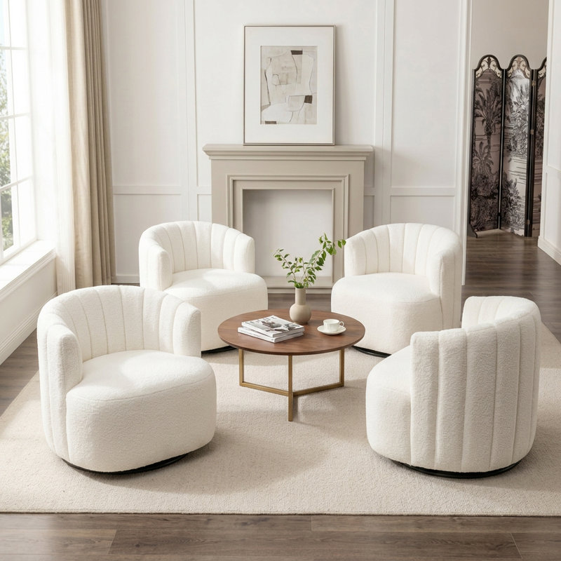 Fauteuil demi-tonneau pivotant rembourré Musaab, White