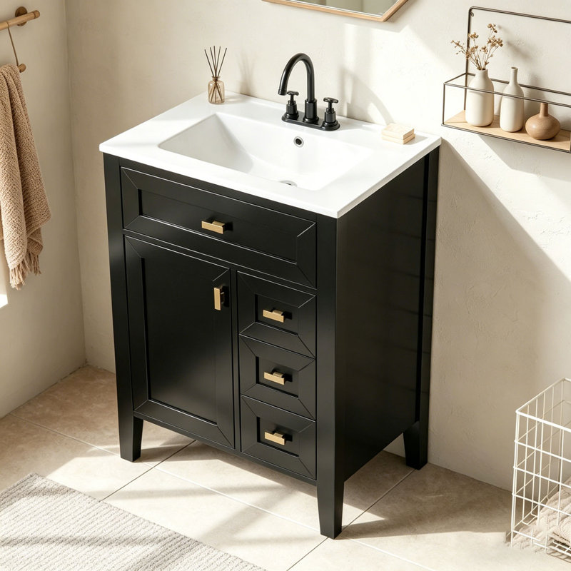 Meuble-lavabo 24 po avec lavabo, Noir