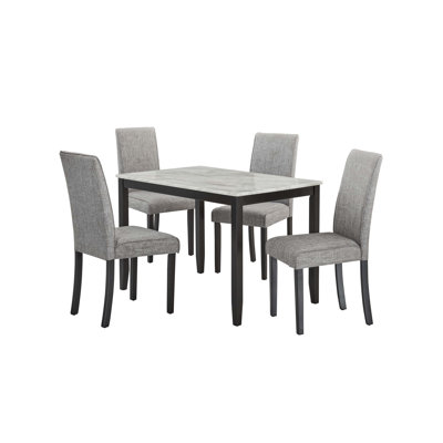 5-Piece Dining Set with Faux Marble Tabletop, Faux Marble dining table set for 4, Modern Wooden Dining Table Set for Kitchen and Dining Room, White +D -  Latitude Run®, F6083254F8CD4F63AF0CA8B2AC80780E