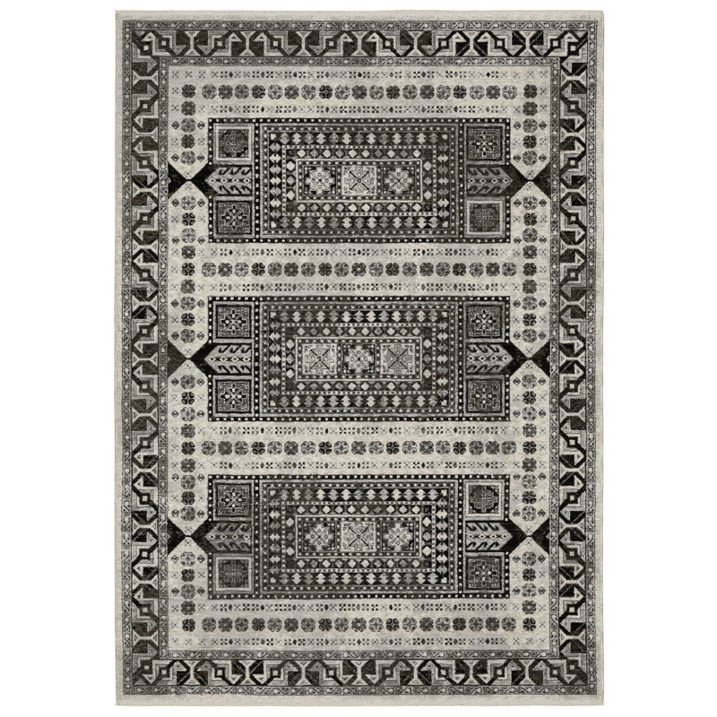 Tapis oriental noir / ivoire Aldred, Rectangle 3 pi 3 po x 5 pi